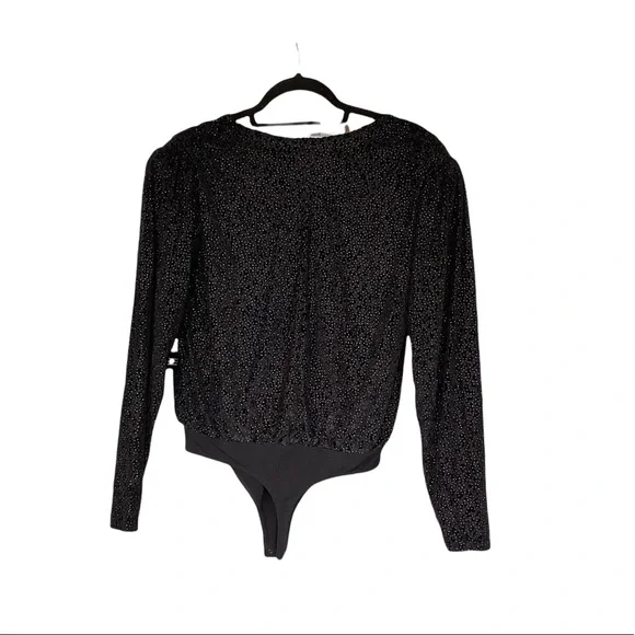 EXPRESS Metallic  Velvet V-neck Thong bodysuit - Picture 3 of 5